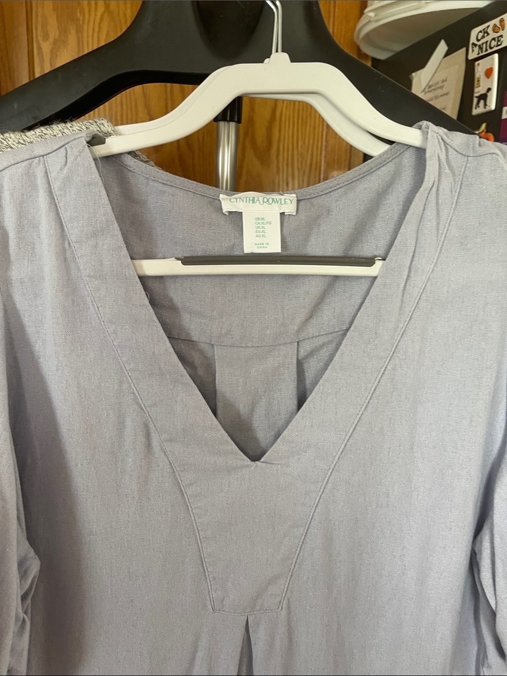 Cynthia Rowley Blue Linen-Blend Puff Sleeve Shirt Dress XL pocket - Picture 3 of 9